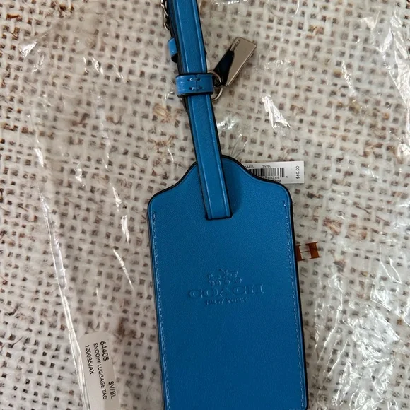 Coach Peanuts Snoopy Leather Luggage Tag Blue Silver 64405 - Picture 3 of 4